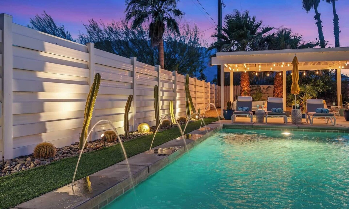 Desert Park Estates House | Palm Paradise offers a private 3BR retreat with a saltwater pool, fire pit, BBQ, and mountain views. Just minutes from downtown, this stylish getaway is perfect for families or friends seeking relaxation and Palm Springs charm.