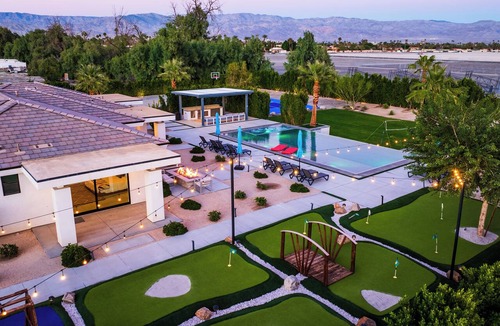 Indio House | Private Oasis: 45 ft Pool, Spa, NEW Pickleball Ct, 9-hole Golf, Grass Volleyball
