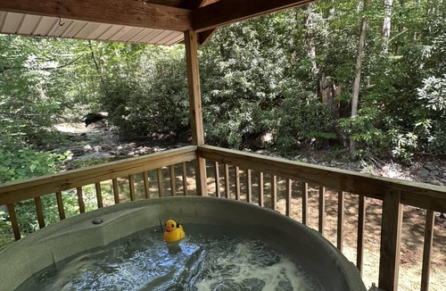 Candler Cottage | "Stoney Fork Creekside Cottage: Relax by the Creek with Hot Tub Bliss"
