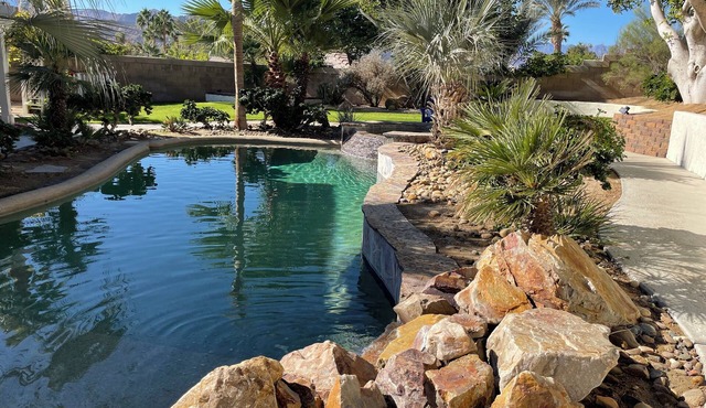 Beautiful, large private backyard w/SALTWATER POOL.