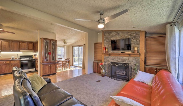 Deck + 2 Fire Pits: Riverfront Spruce Pine Rental!
